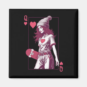 Aimant Reine des cœurs de skateuse carte skateuse planche