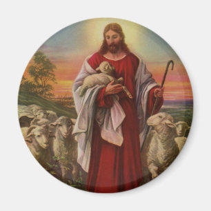 Aimant Religion vintage, Christ le bon berger troupeau