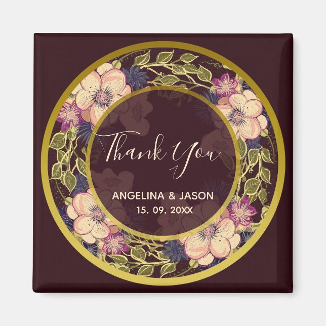 Aimant Remerciement de mariage bordeaux (Devant)