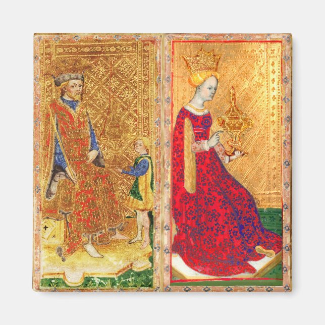 AIMANT RENAISSANCE ANTIQUE TAROTS ROI ET REINE DES COUPES (Devant)