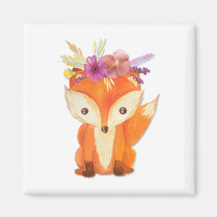 Aimant Renard avec couronne de fleurs