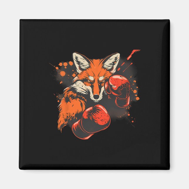 Aimant Renard de boxe avec gants de boxe Kickboxing Boîte (Devant)