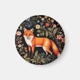 Aimant Renard Élégant Fleur Florale Noir