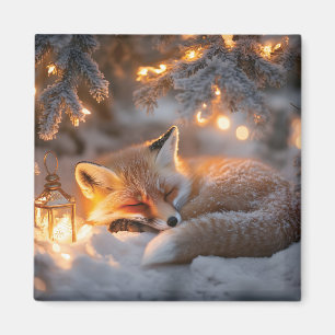 Aimant Renard endormi douillettement sous les branches en