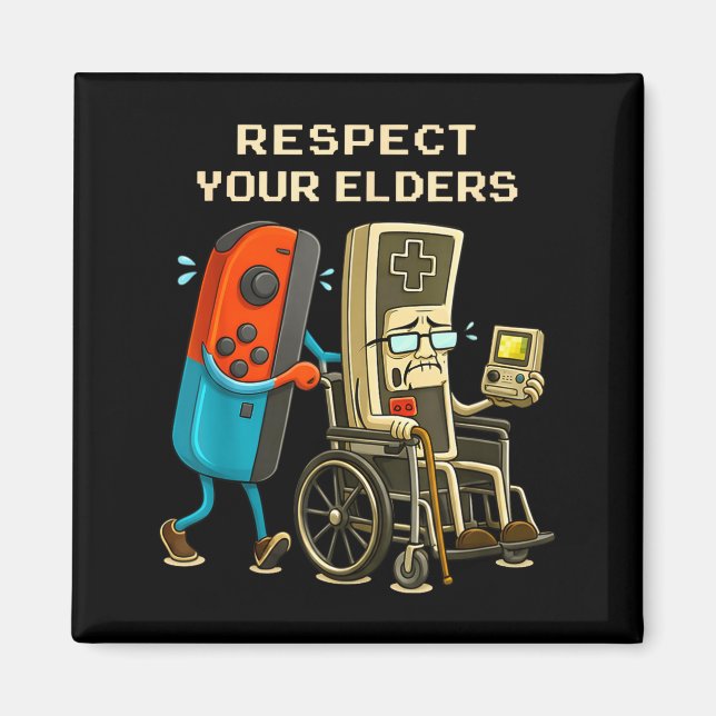 Aimant Respect Your Elders Gaming Control Retro Funny Gam (Devant)