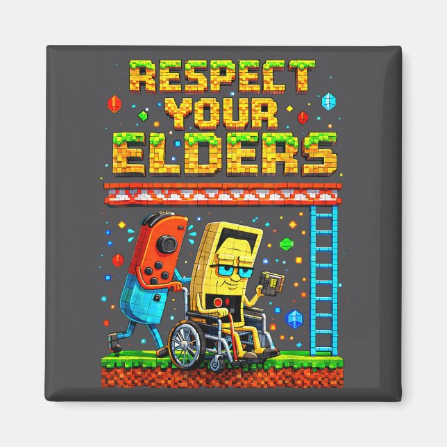 Aimant Respect Your Elders Retro Gaming Funny Gamer Contr (Devant)