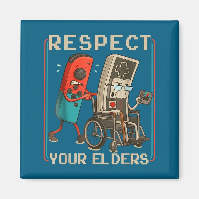 Aimant Respect Your Elders Retro Gaming Funny Gamer Contr (Devant)
