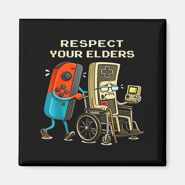 Aimant Respect Your Elders Retro Gaming Funny Gamer Contr (Devant)