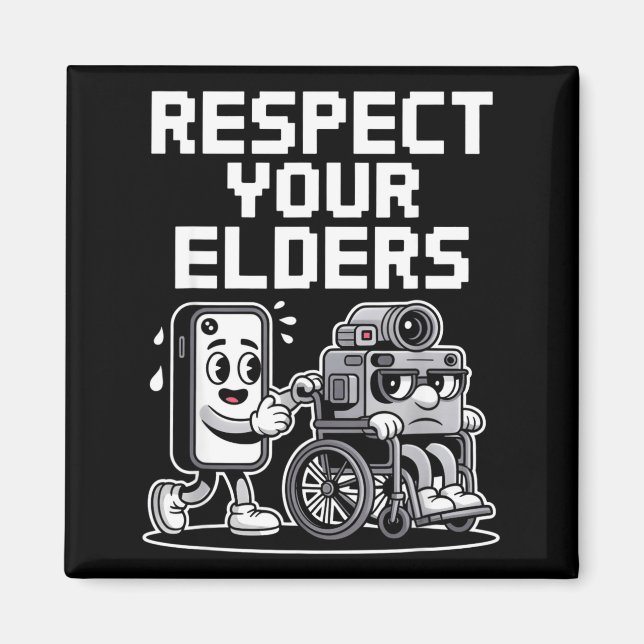 Aimant Respect Your Elders Retro Tech Camera Phone Cartoo (Devant)