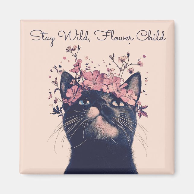 Aimant Restez à l'état sauvage, chat d'enfant fleur, aima (Devant)