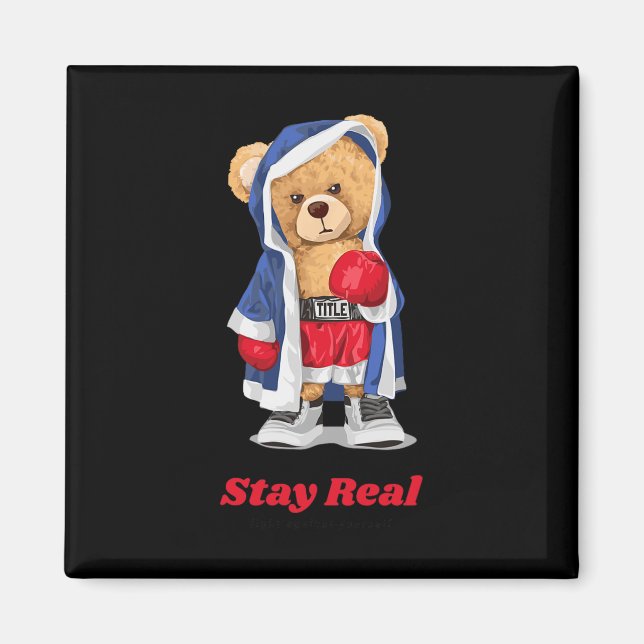 Aimant Restez Véritable Cool Boxing Ours Illustration Gra (Devant)