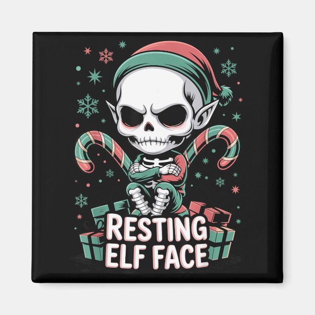 Aimant Resting Elf Face Funny Christmas Cute Creepy Women (Devant)