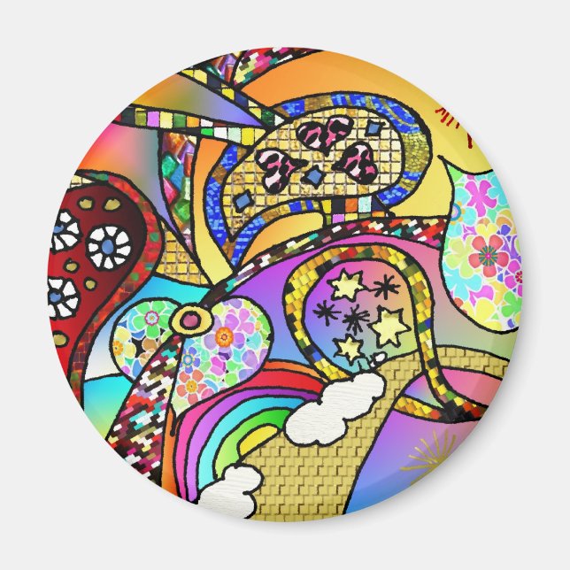 Aimant Retro 60s Coeurs psychédéliques Paisley Cadeaux Vê (Devant)