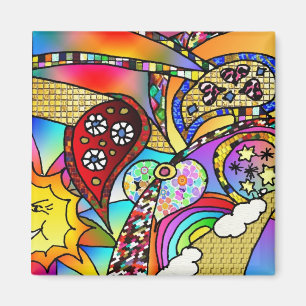 Aimant Retro 60s Coeurs psychédéliques Paisley Cadeaux Vê