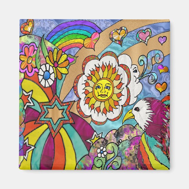 Aimant Retro 60s Psychedelic Sunshine Aigle Cadeaux (Devant)