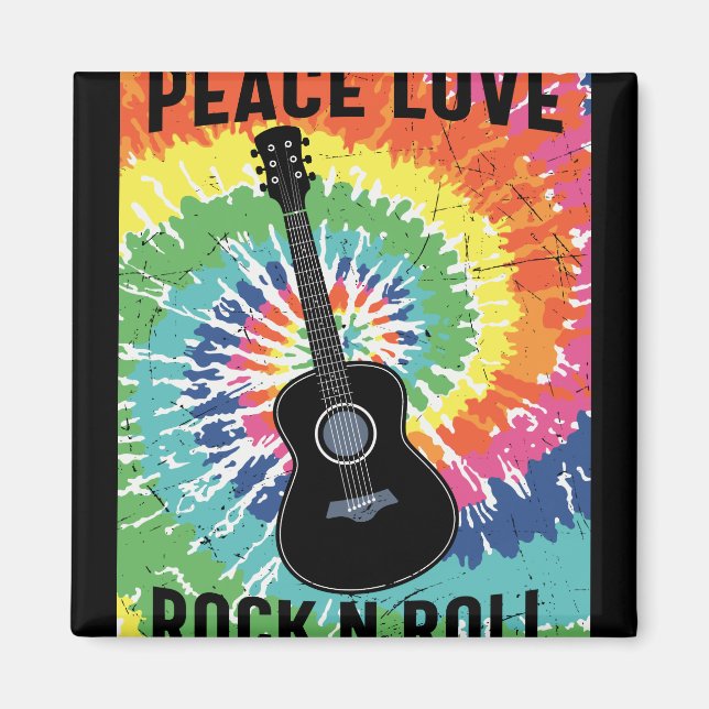 Aimant Retro 80s Hippie Peace Love Rock N Roll (Devant)