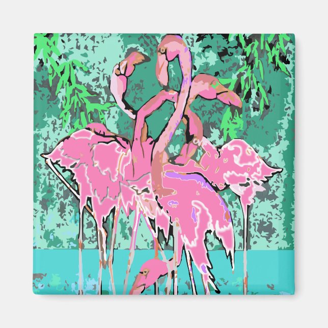Aimant - Rétro Abstrait de Flamants roses roses (Devant)