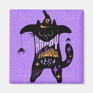 Aimant Retro Black Cat Witch Funny Halloween