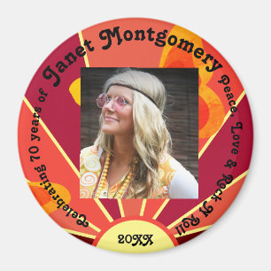 Aimant Retro Boomer Hippy Sunrise Photo Anniversaire