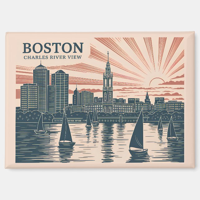 Aimant Retro Boston Sailboats Skyline Art Classic Bold (Recto)