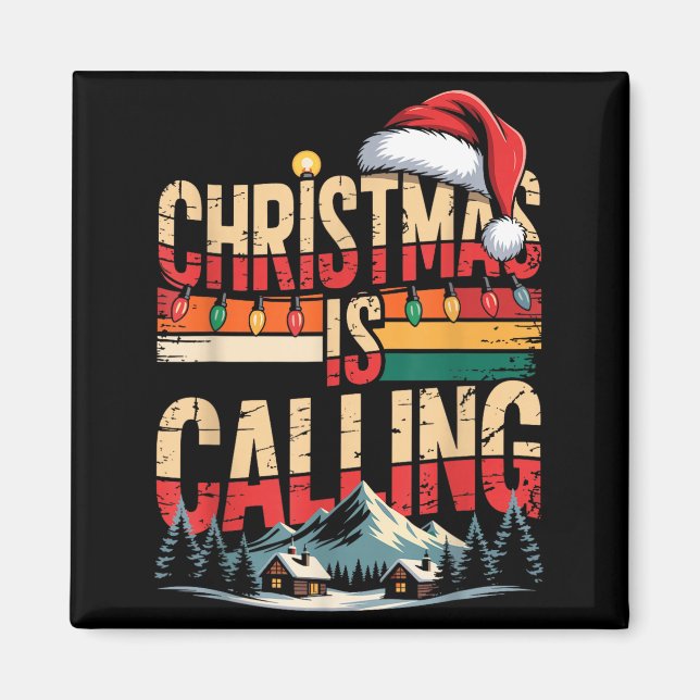 Aimant Retro Cabin Snowy Christmas Calling Lights Holiday (Devant)