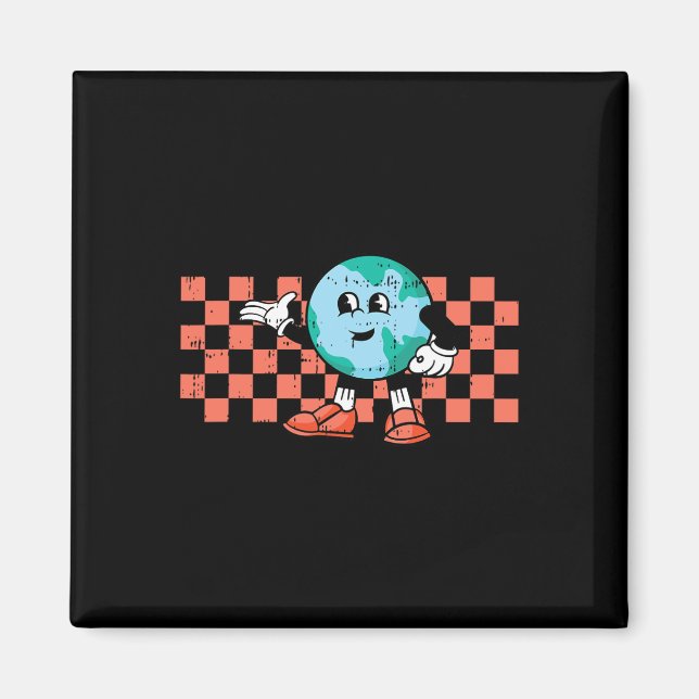 Aimant Retro Cartoon Planet Jour des terres De l'environn (Devant)