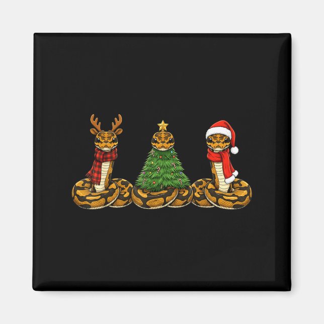Aimant Retro Christmas Ball Python Snake Santa Reindeer  (Devant)