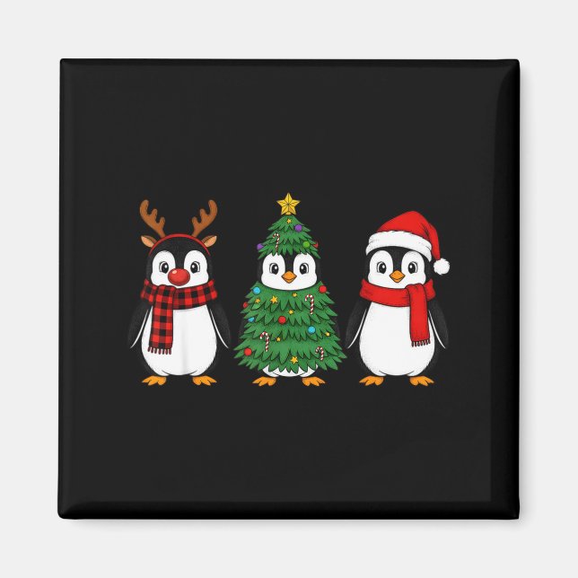 Aimant Retro Christmas Penguin Santa Reindeer  (Devant)
