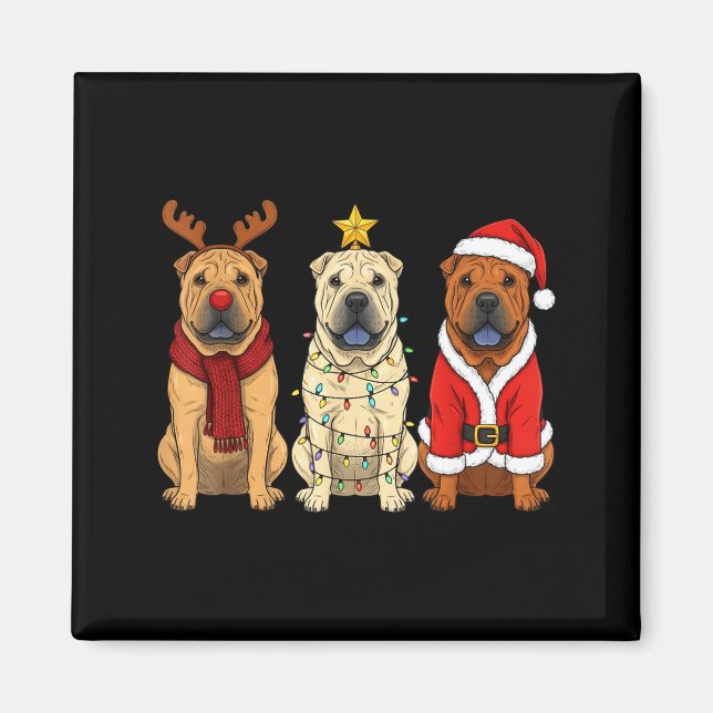 Aimant Retro Christmas Shar Pei Santa Reindeer Dog Lover  (Devant)