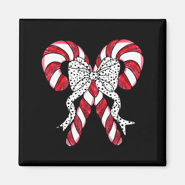 Aimant Retro Coquette Bow Candy Cane Christmas Season Wom (Devant)