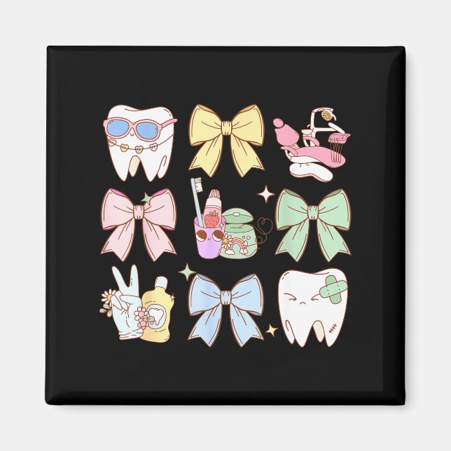 Aimant Retro Coquette Bow Dental Hygienist Teeth Dentist  (Devant)