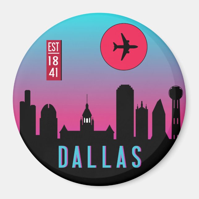Aimant Retro Dallas City Texas Skyline Ville Souvenir (Devant)