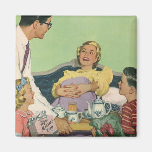 Aimant Retro Family Sert Maman Petit déjeuner en Bed