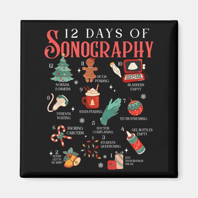 Aimant Retro Funny 12 Days Of Sonography Ultrasound Tech  (Devant)