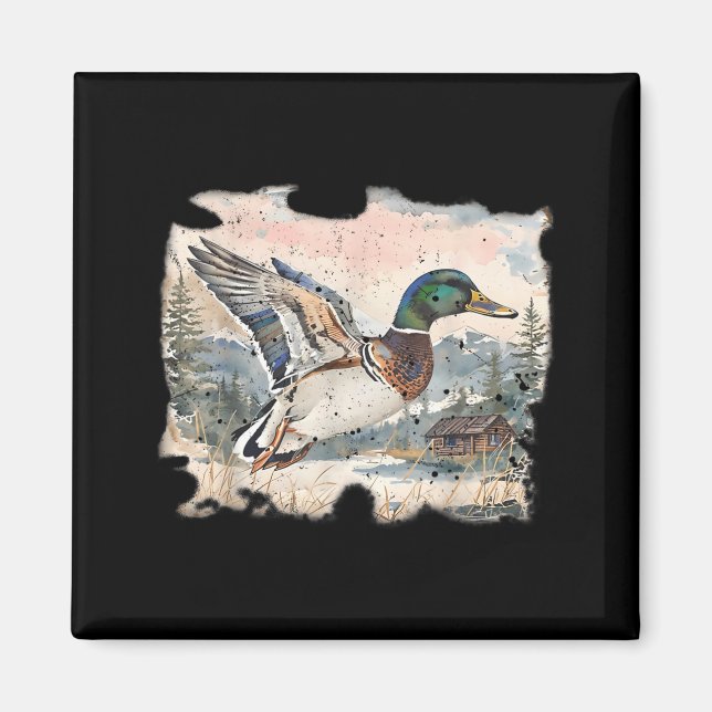 Aimant Retro Funny Mallard Duck Waterfowl Hunting Cozy Se (Devant)
