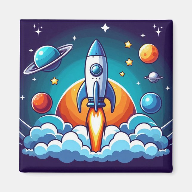 Aimant Retro, fusée spatiale (Devant)