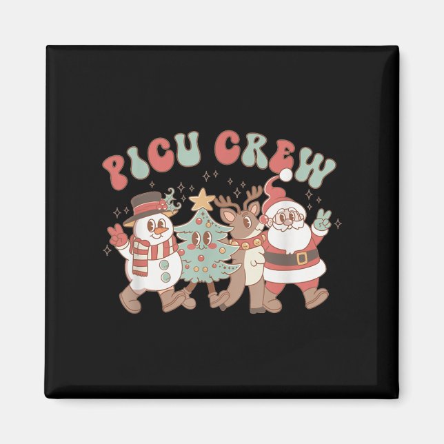 Aimant Retro Groovy Cu Nurse Christmas Tree Snowman Reind (Devant)