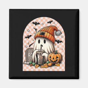 Aimant Retro Halloween Cute Ghost Boire Citrouille de caf