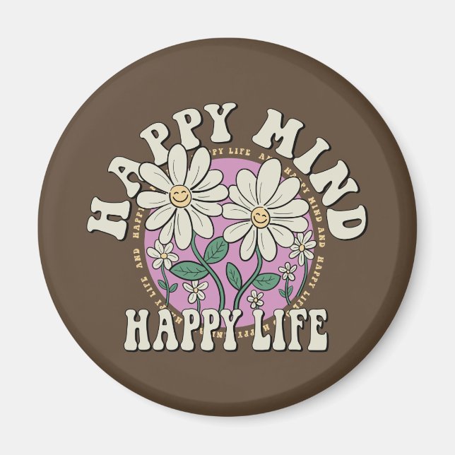 Aimant Retro Happy Mind Happy Life (Devant)