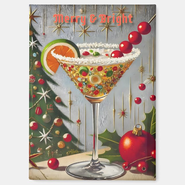 Aimant Retro les années 50 Merry Bright Christmas Candy C (Recto)