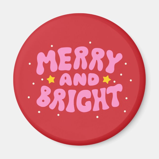 Aimant Retro Merry et Bright Holiday Design (Devant)
