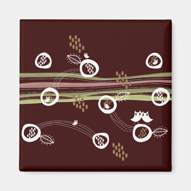 Aimant Retro Ows Famille Cute Whimsical Stripes Nest Fun (Devant)