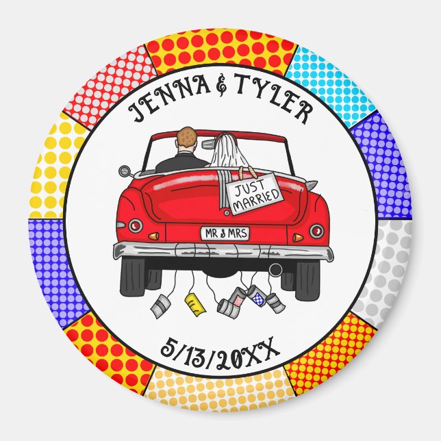 Aimant Retro Pop Art Mr & Mrs. | Je viens de me marier (Devant)