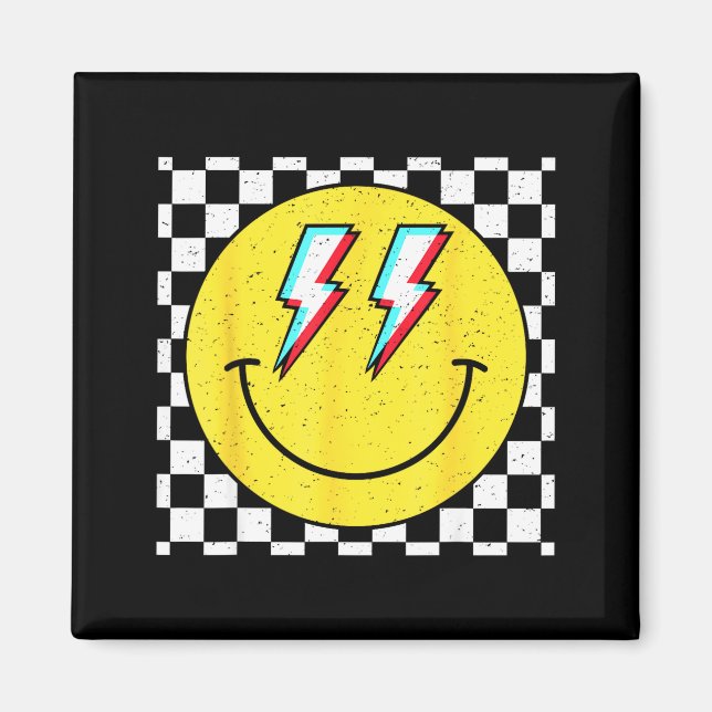 Aimant Retro Smile Face Checkered Pattern Preppy Happy Fa (Devant)