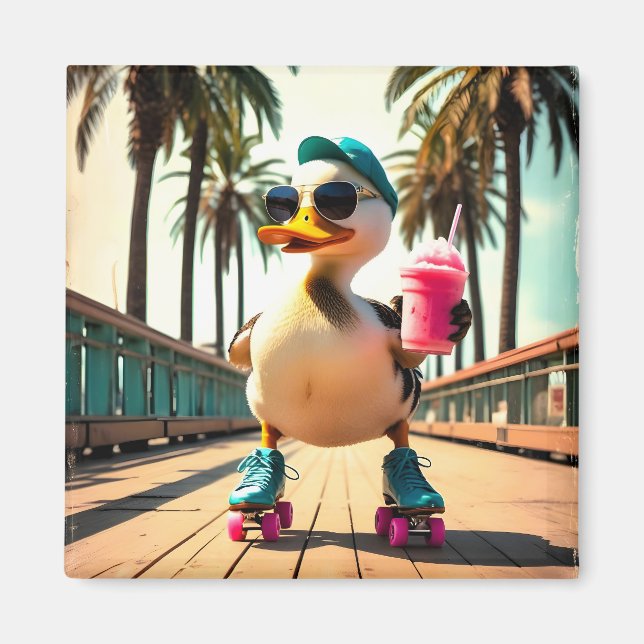 Aimant Retro Summer Funny Roller Duck  (Devant)