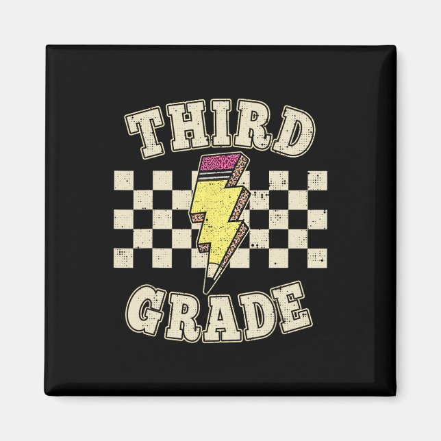 Aimant Retro Third Grade Teacher Lightning Bolt Pencil Te (Devant)