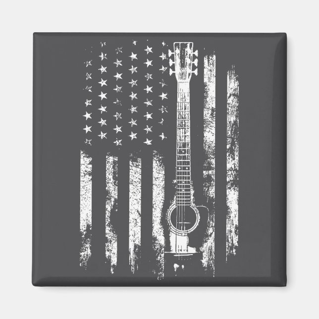 Aimant Retro Us Flag Acoustic Guitar Distressed Patriotic (Devant)