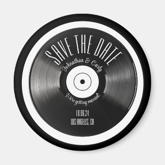 Aimant Retro vinyl record black save the date photo