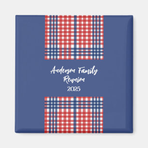 Aimant Réunion en famille En vichy rouge, blanc et bleu