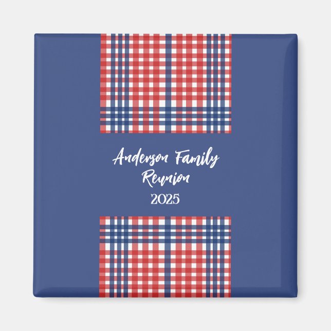 Aimant Réunion en famille En vichy rouge, blanc et bleu (Devant)